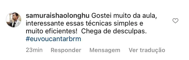 Mensagem de aluno do Soltando a Voz em 30 Dias