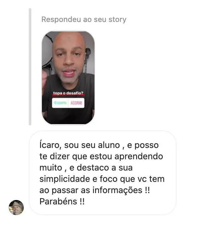 Mensagem de aluno do Soltando a Voz em 30 Dias