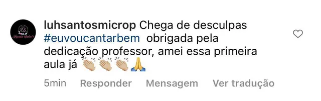 Mensagem de aluno do Soltando a Voz em 30 Dias