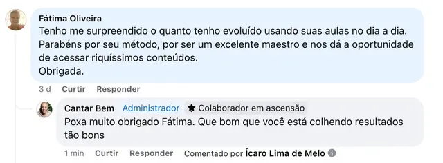 Mensagem de aluno do Soltando a Voz em 30 Dias
